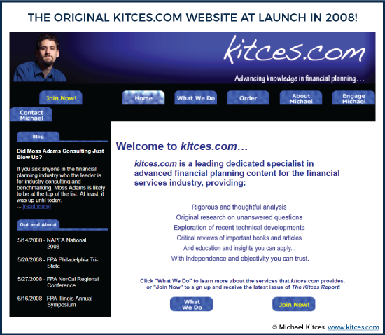 The Original Kitces.com Website At Launch In 2008!