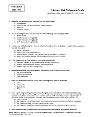 The Grable and Lytton Risk Tolerance Scale